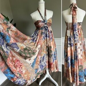Zimmermann Devi Paisley High Low Silk Halter Dress sz 0 US 2/4 NWT 1450$